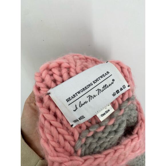 I love mr. mittens pink gray striped wool chunky oversized sweater - Picture 9 of 10